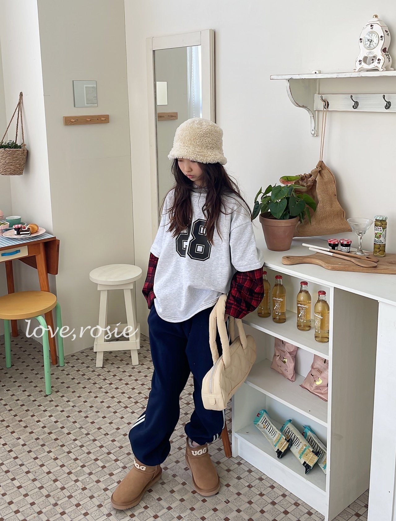 【予約】check sleeve layered T / love rosie (L-3XL)