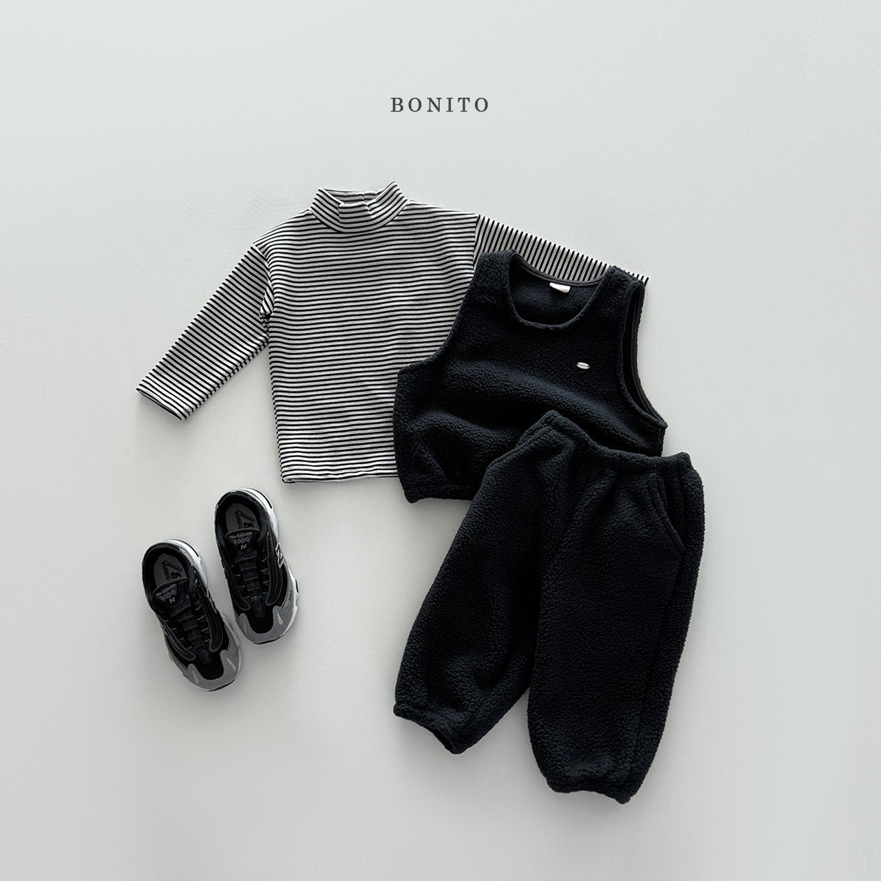 【予約】pogul vest set up  /  bonito (12M-JM) 뽀글조끼