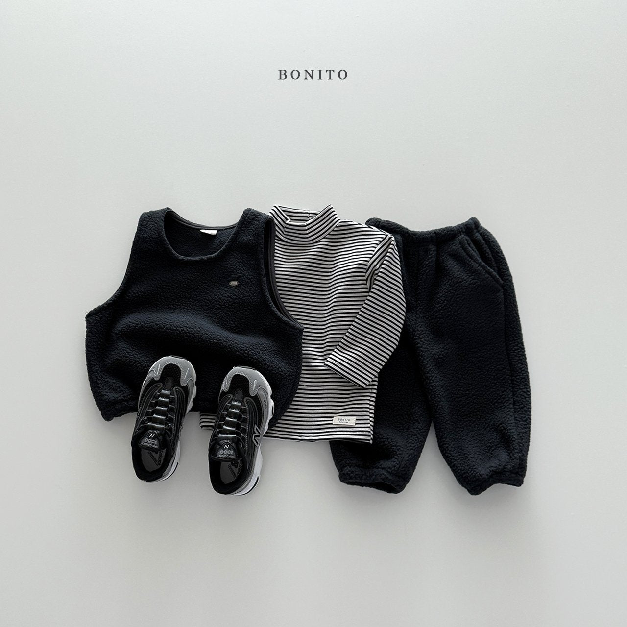 【予約】pogul vest set up  /  bonito (12M-JM) 뽀글조끼