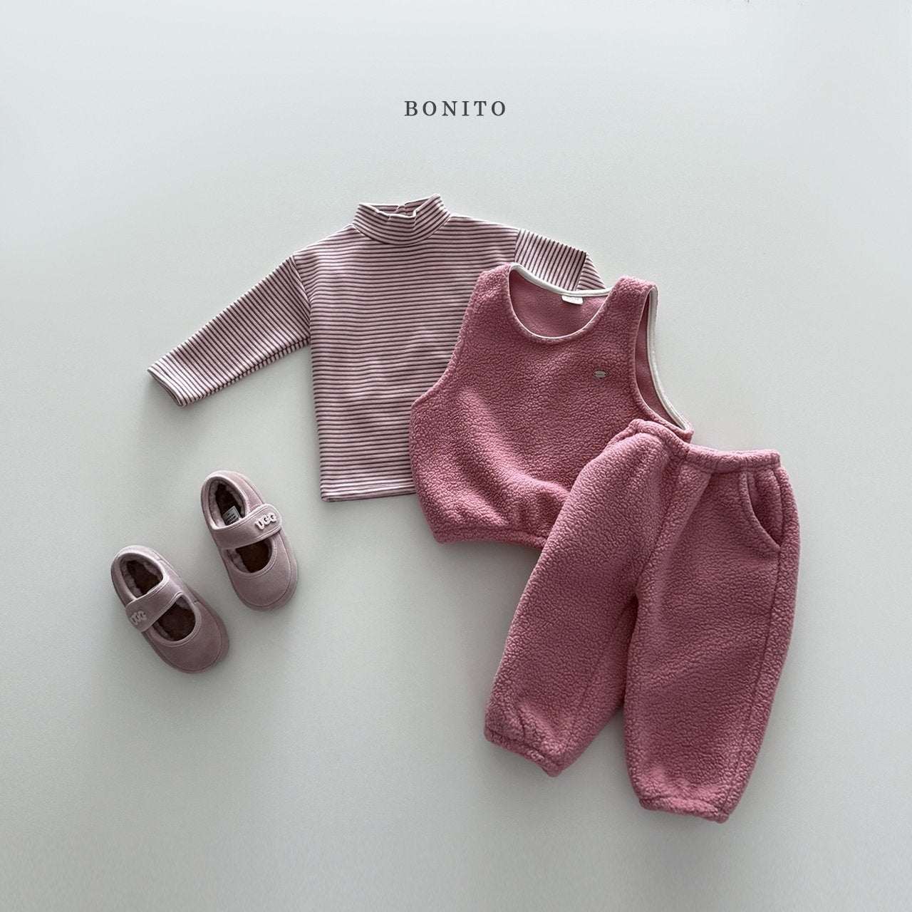【予約】pogul vest set up  /  bonito (12M-JM) 뽀글조끼