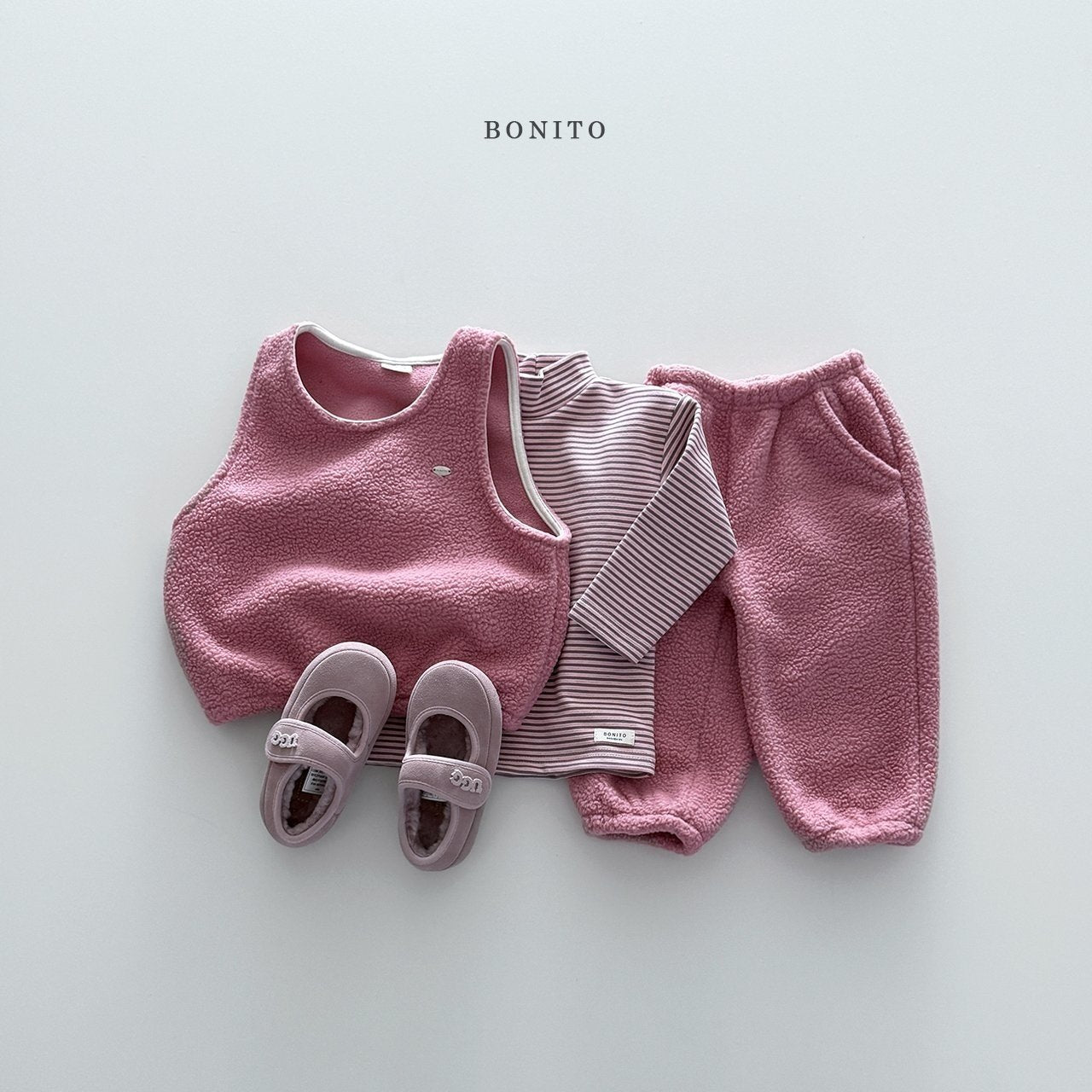 【予約】pogul vest set up  /  bonito (12M-JM) 뽀글조끼