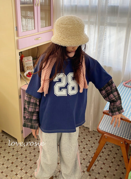 【予約】check sleeve layered T  / love rosie (L-3XL)
