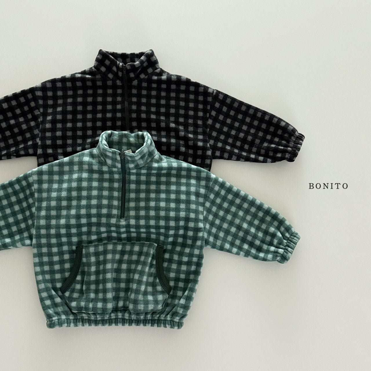 【予約】mini check half zipup  /  bonito (12M-JM)