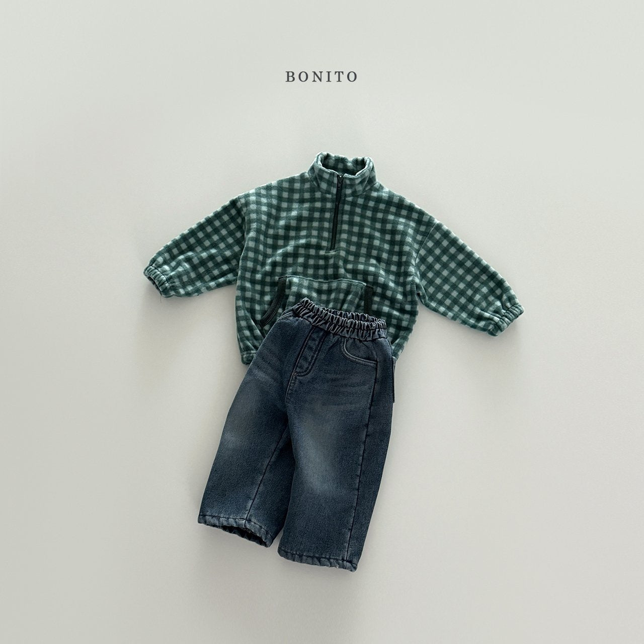 【予約】mini check half zipup  /  bonito (12M-JM)