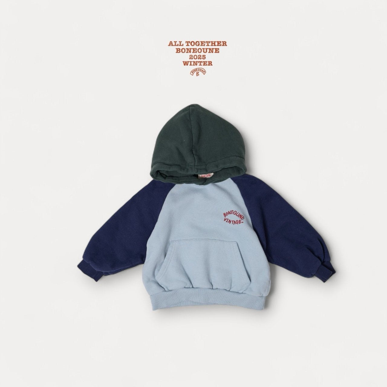 【予約】three color raglan hoodie / boneoune (XS-JL)