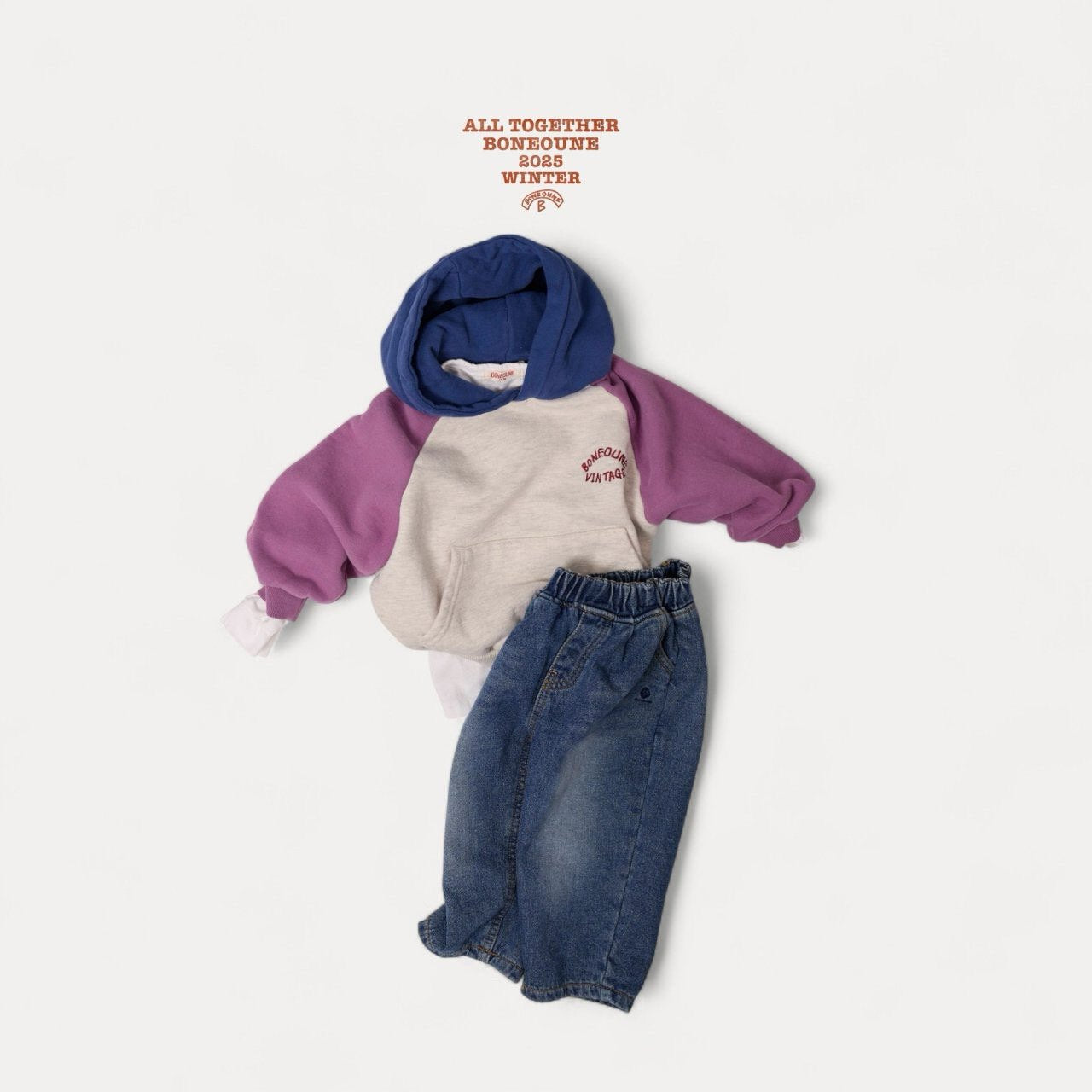 【予約】three color raglan hoodie / boneoune (XS-JL)