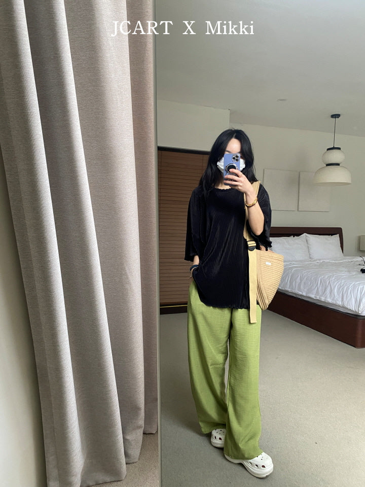 【予約】リネン風パンツ / mikki (S-4XL)무릎안나오는린넨팬츠