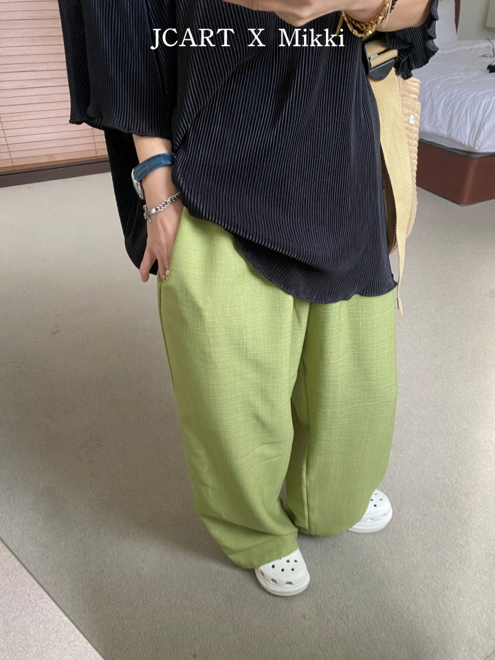 【予約】リネン風パンツ / mikki (S-4XL)무릎안나오는린넨팬츠