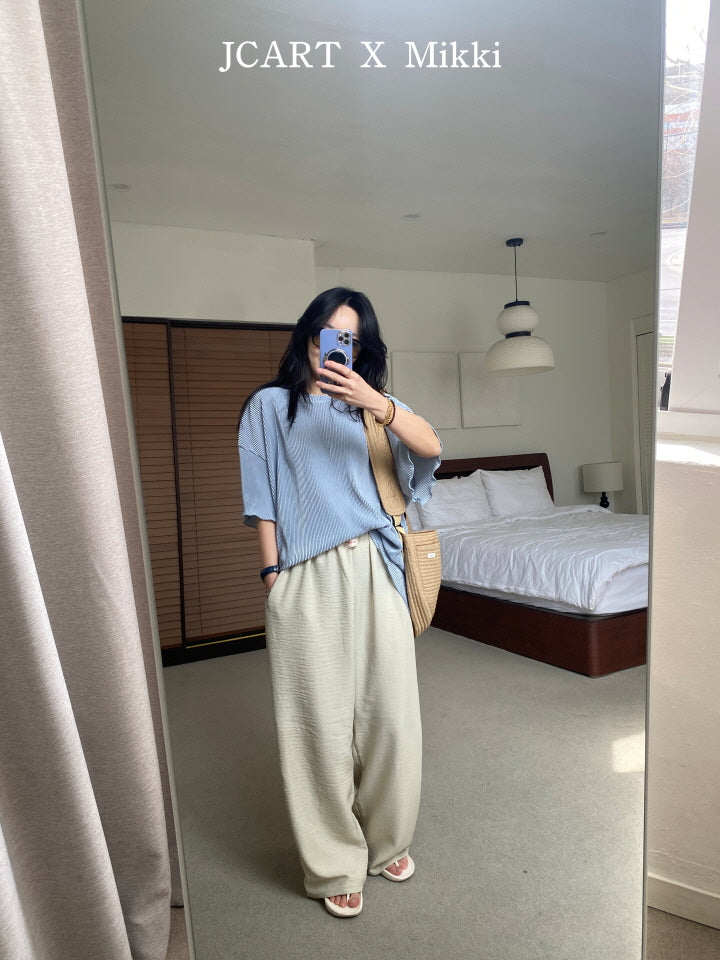 【予約】リネン風パンツ / mikki (S-4XL)무릎안나오는린넨팬츠