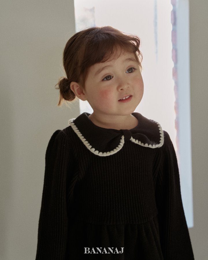 【予約】ribbon waffle collar T  / bananaj (XS-JS)