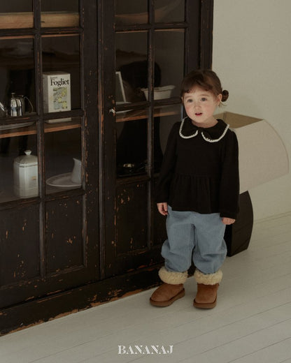 【予約】ribbon waffle collar T  / bananaj (XS-JS)