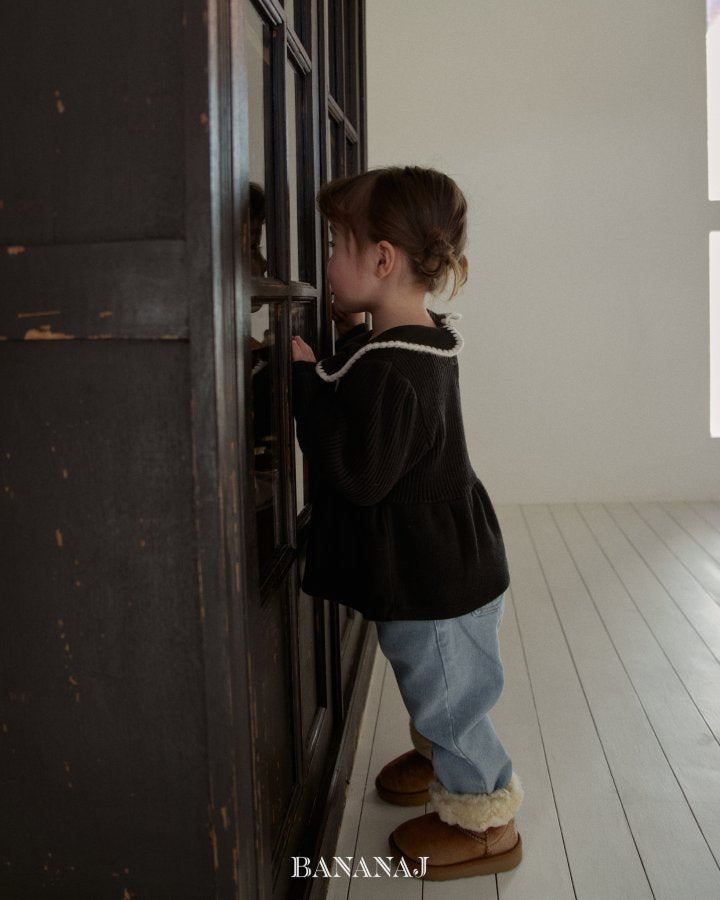 【予約】ribbon waffle collar T  / bananaj (XS-JS)