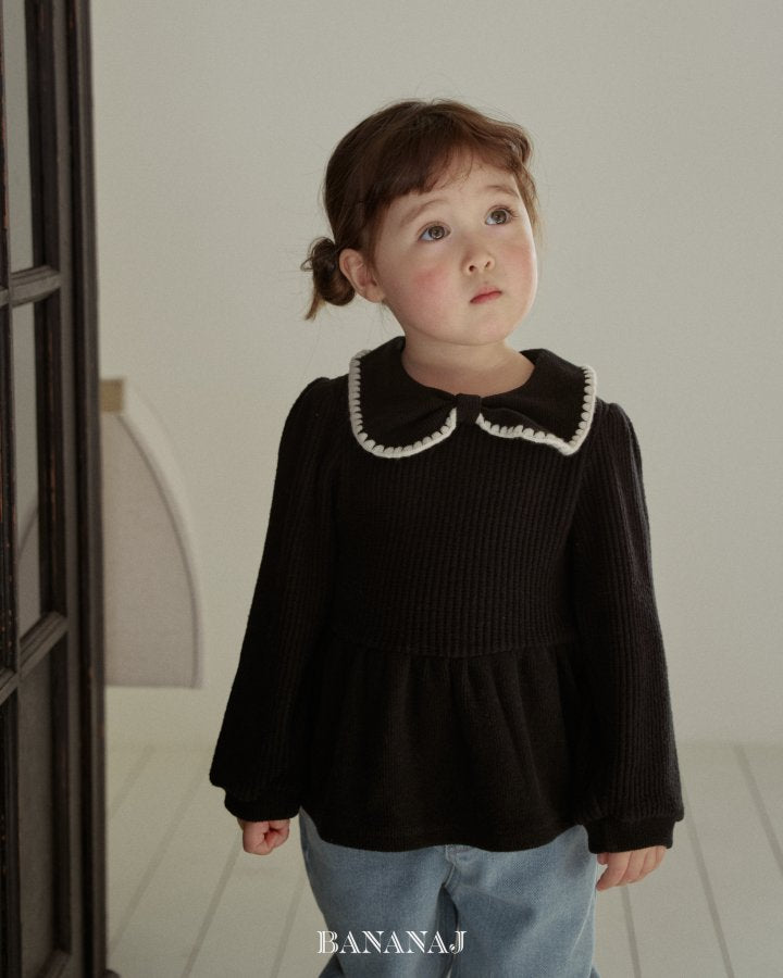 【予約】ribbon waffle collar T  / bananaj (XS-JS)