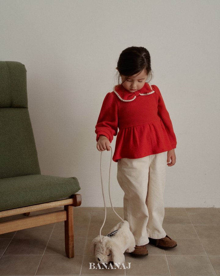 【予約】ribbon waffle collar T  / bananaj (XS-JS)