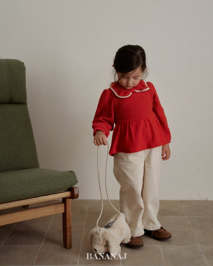 【予約】ribbon waffle collar T  / bananaj (XS-JS)