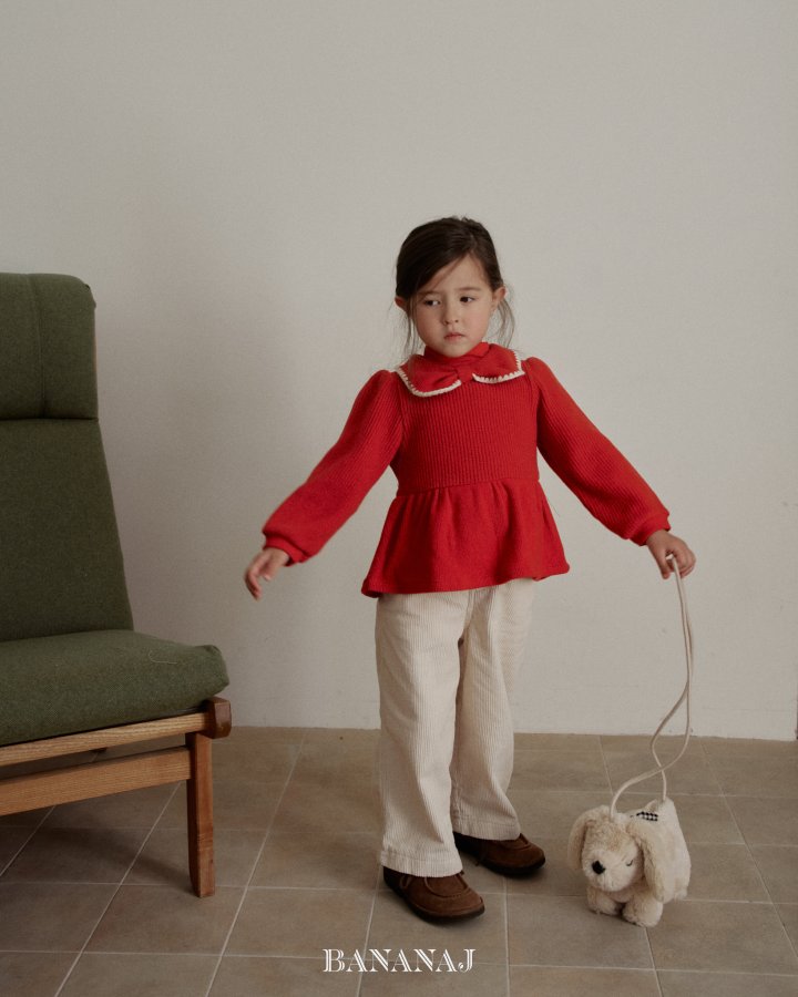 【予約】ribbon waffle collar T  / bananaj (XS-JS)