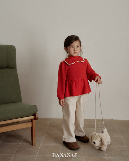 【予約】ribbon waffle collar T  / bananaj (XS-JS)