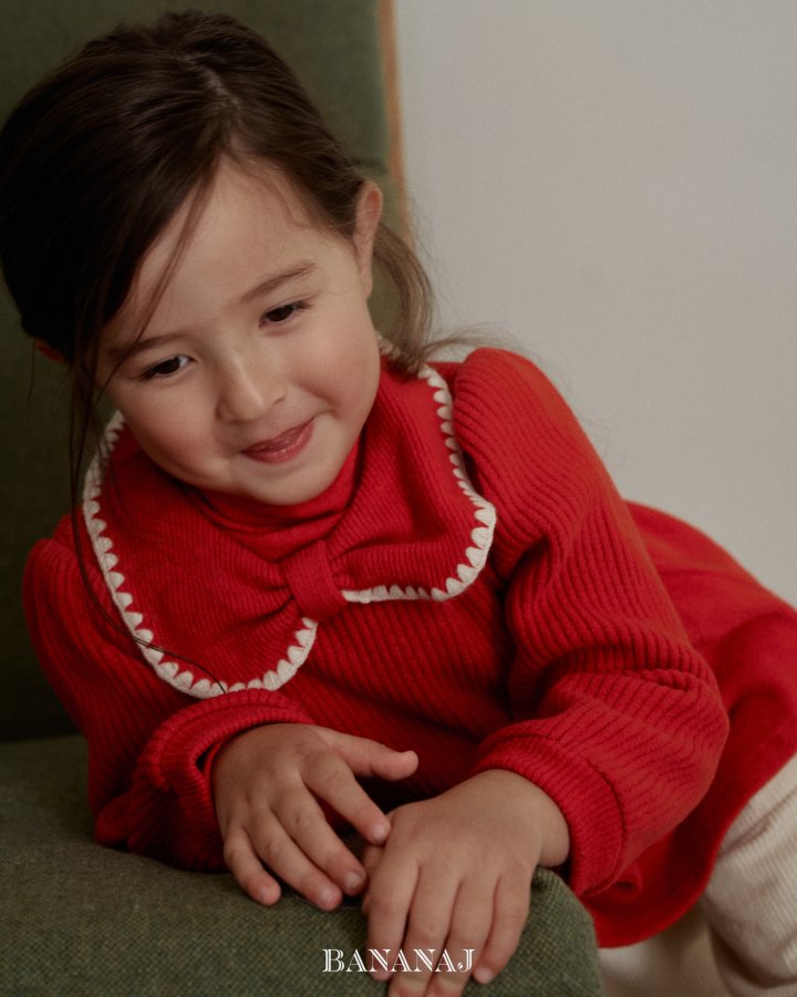 【予約】ribbon waffle collar T  / bananaj (XS-JS)