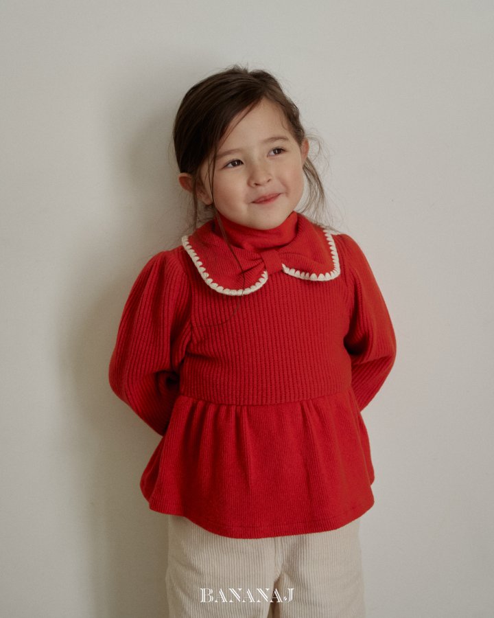 【予約】ribbon waffle collar T  / bananaj (XS-JS)