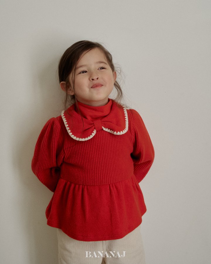 【予約】ribbon waffle collar T  / bananaj (XS-JS)