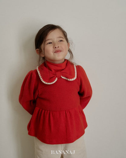 【予約】ribbon waffle collar T  / bananaj (XS-JS)