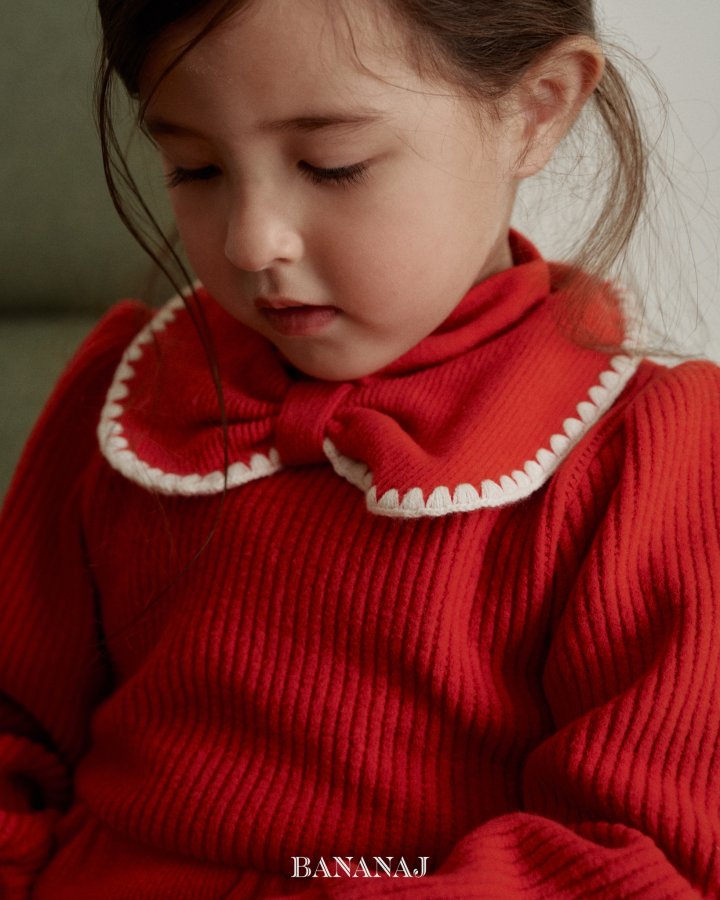 【予約】ribbon waffle collar T  / bananaj (XS-JS)