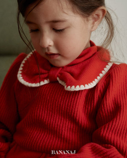 【予約】ribbon waffle collar T  / bananaj (XS-JS)