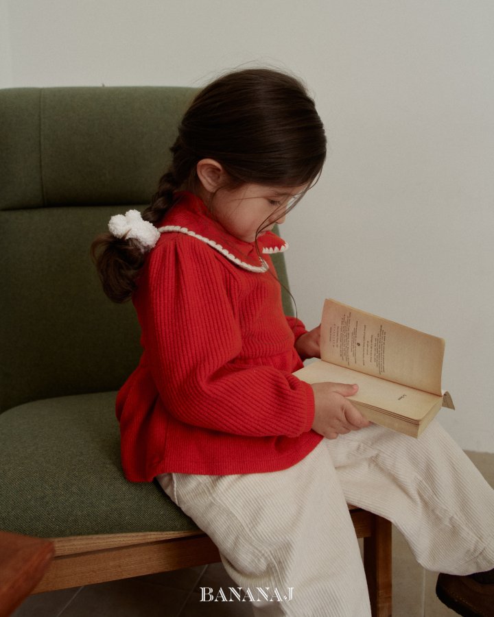 【予約】ribbon waffle collar T  / bananaj (XS-JS)