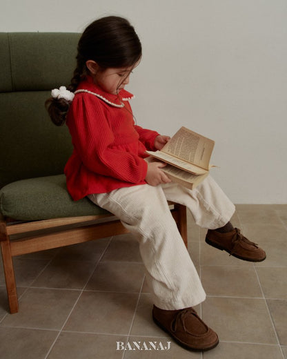 【予約】ribbon waffle collar T  / bananaj (XS-JS)