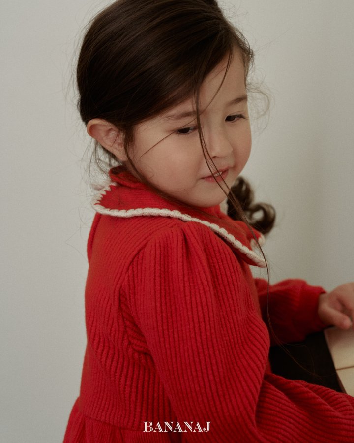 【予約】ribbon waffle collar T  / bananaj (XS-JS)