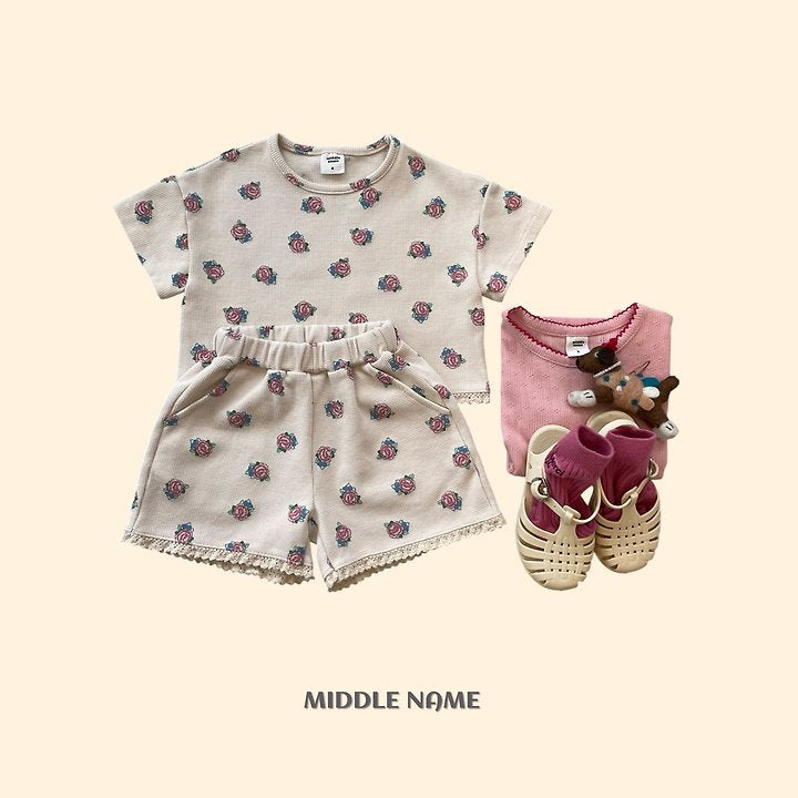 【予約】Vintage flower waffle T / middle nameS-JM