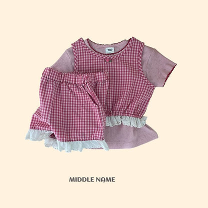 【予約】check lace pants / middle nameS-JM