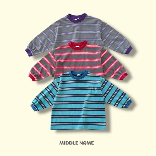 【予約】マルチボーダーTシャツ / middle name(S-JM)피그멀티단가라