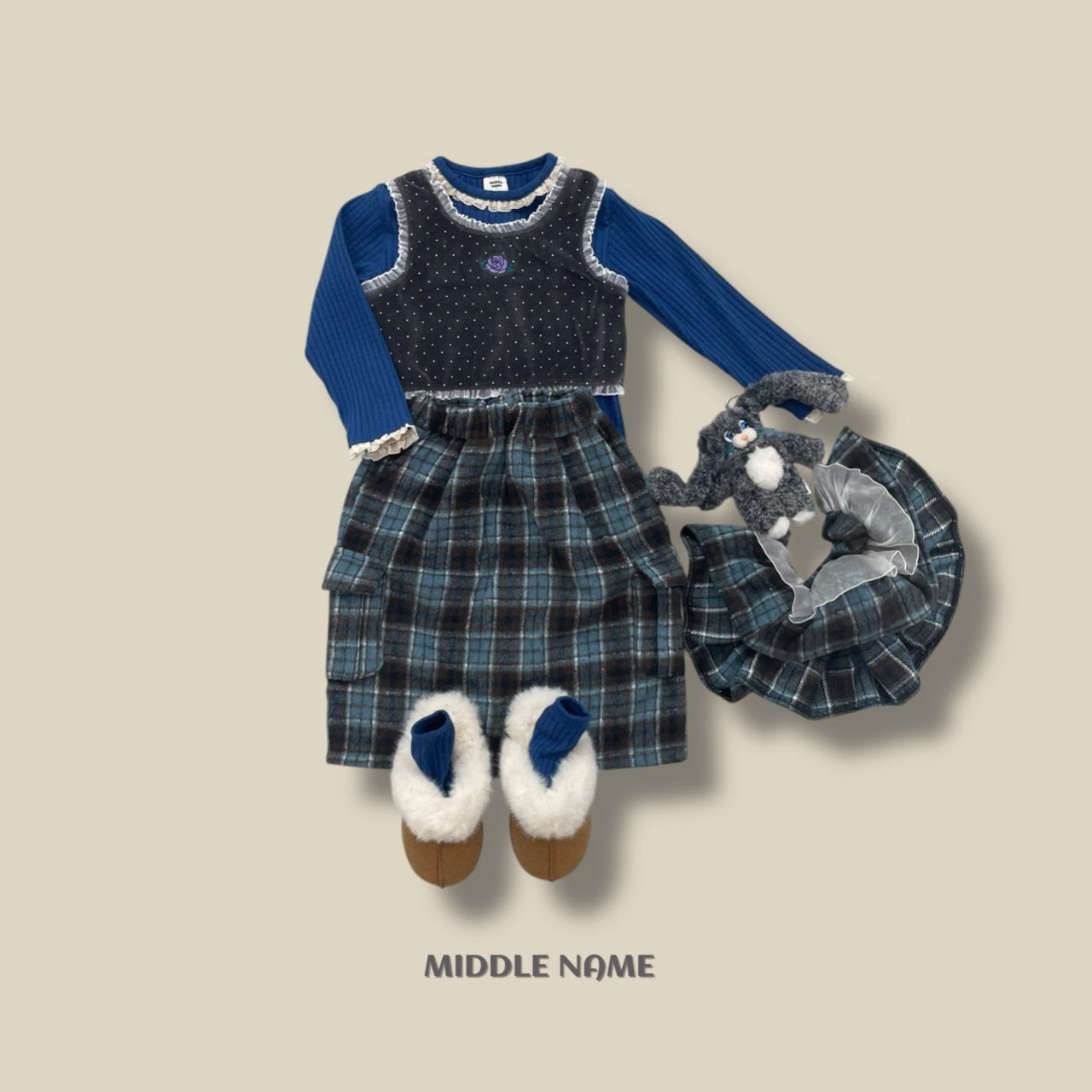 【予約】check layered skirt  / middle name (S-JM)　