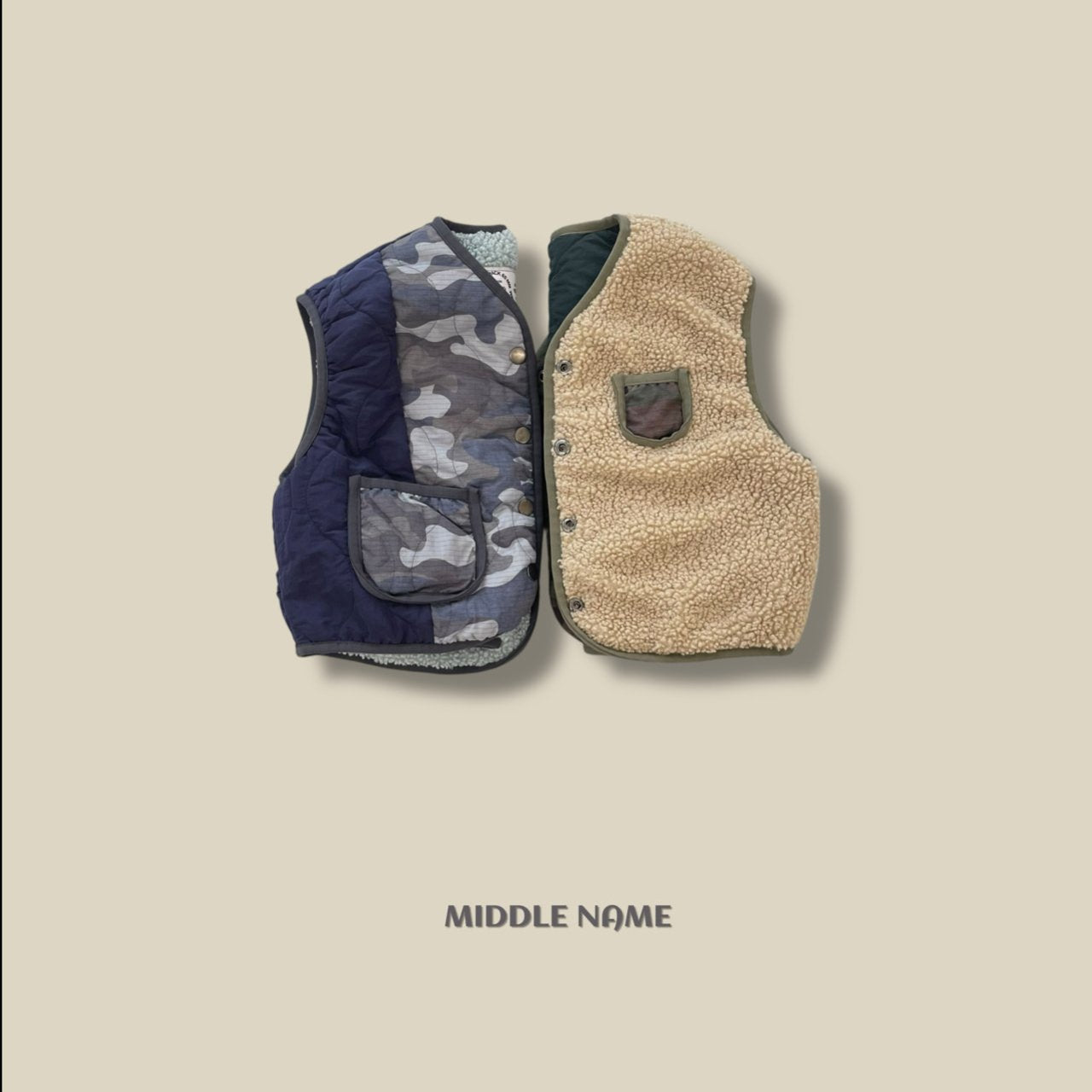 【予約】camouflagey reversible vest  / middle name (S-JM)