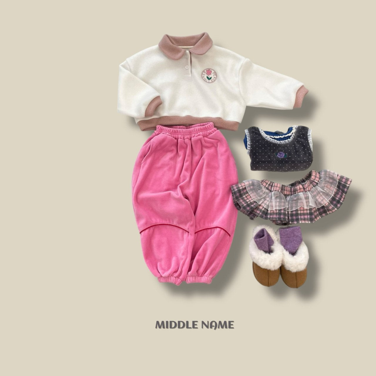 【予約】round embroidery collar T  / middle name (S-JM) 동글자수