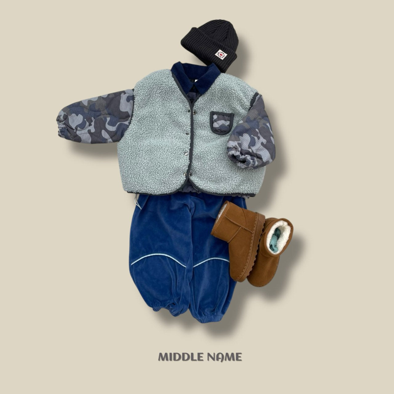 【予約】camouflagey reversible vest  / middle name (S-JM)