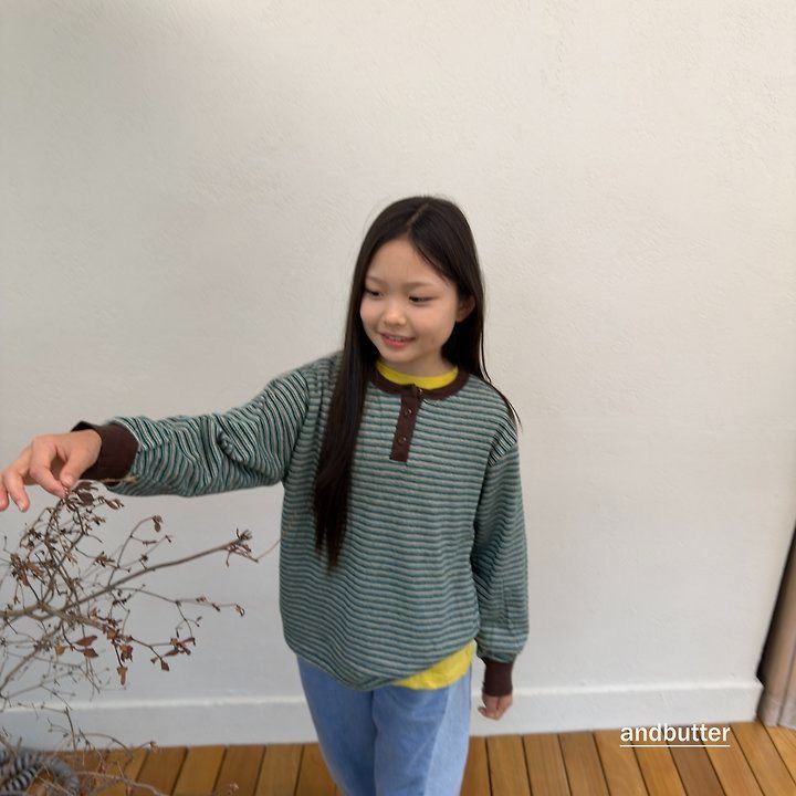 【予約】Stripe Henley T-Shirt / andbutter(S-JM)