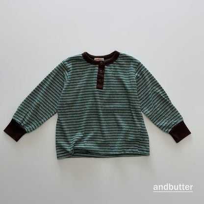 【予約】Stripe Henley T-Shirt / andbutter(S-JM)