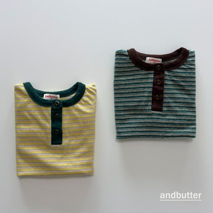 【予約】Stripe Henley T-Shirt / andbutter(S-JM)