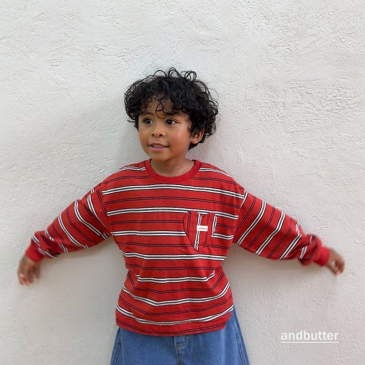 【予約】Heart Pocket Stripe T-Shirt / andbutter(S-JM)