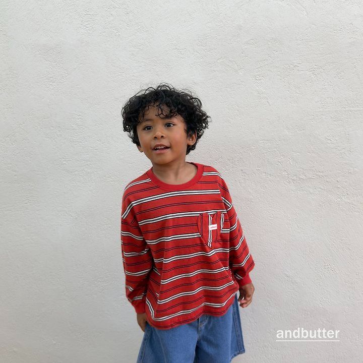 【予約】Heart Pocket Stripe T-Shirt / andbutter(S-JM)