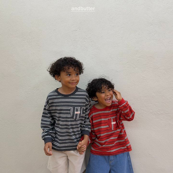 【予約】Heart Pocket Stripe T-Shirt / andbutter(S-JM)