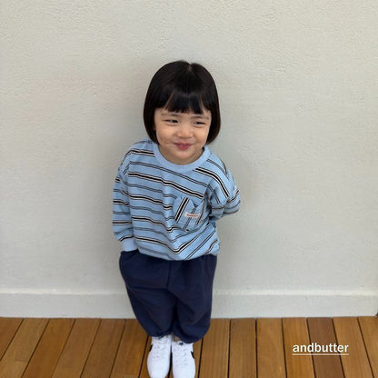 【予約】Heart Pocket Stripe T-Shirt / andbutter(S-JM)