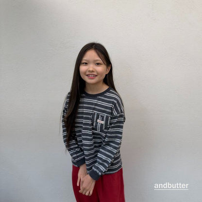 【予約】Heart Pocket Stripe T-Shirt / andbutter(S-JM)