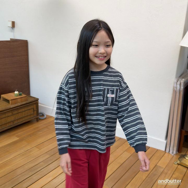 【予約】Heart Pocket Stripe T-Shirt / andbutter(S-JM)