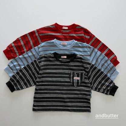 【予約】Heart Pocket Stripe T-Shirt / andbutter(S-JM)