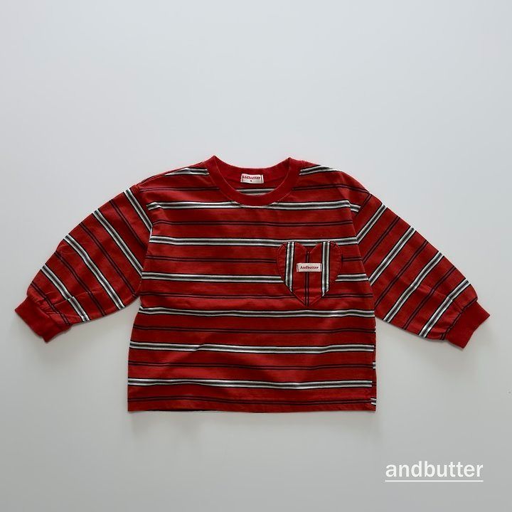 【予約】Heart Pocket Stripe T-Shirt / andbutter(S-JM)