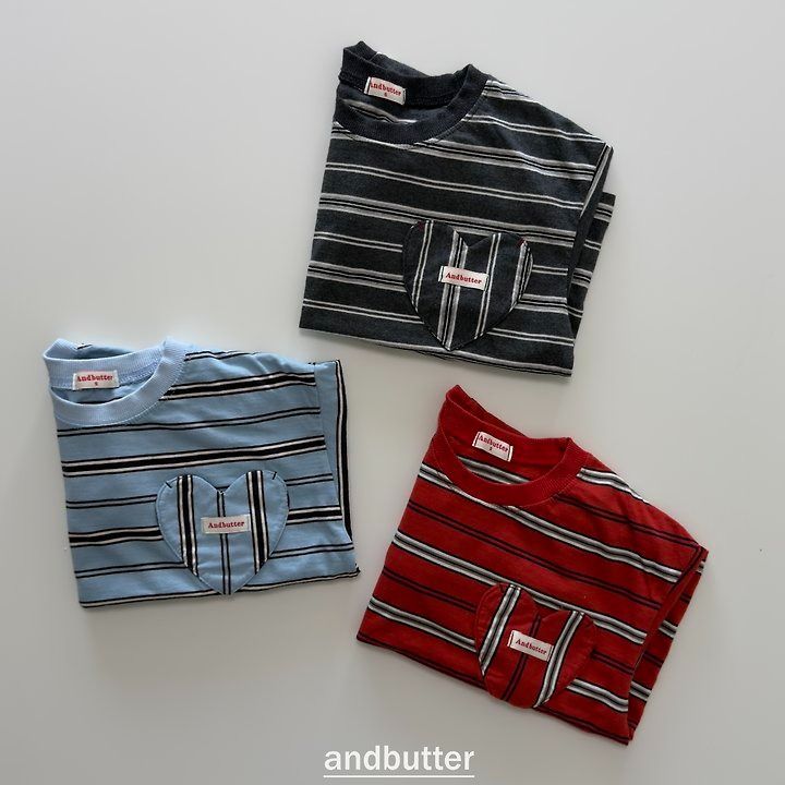 【予約】Heart Pocket Stripe T-Shirt / andbutter(S-JM)
