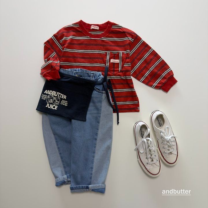 【予約】Heart Pocket Stripe T-Shirt / andbutter(S-JM)